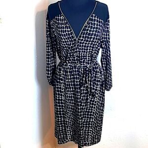 Mlle Gabrielle Black & White Print Dress with Zipper Neckline, Size XL